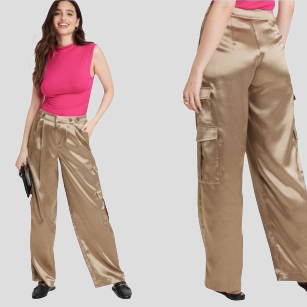 a new day Women's Satin Wide Leg Pants in Gold